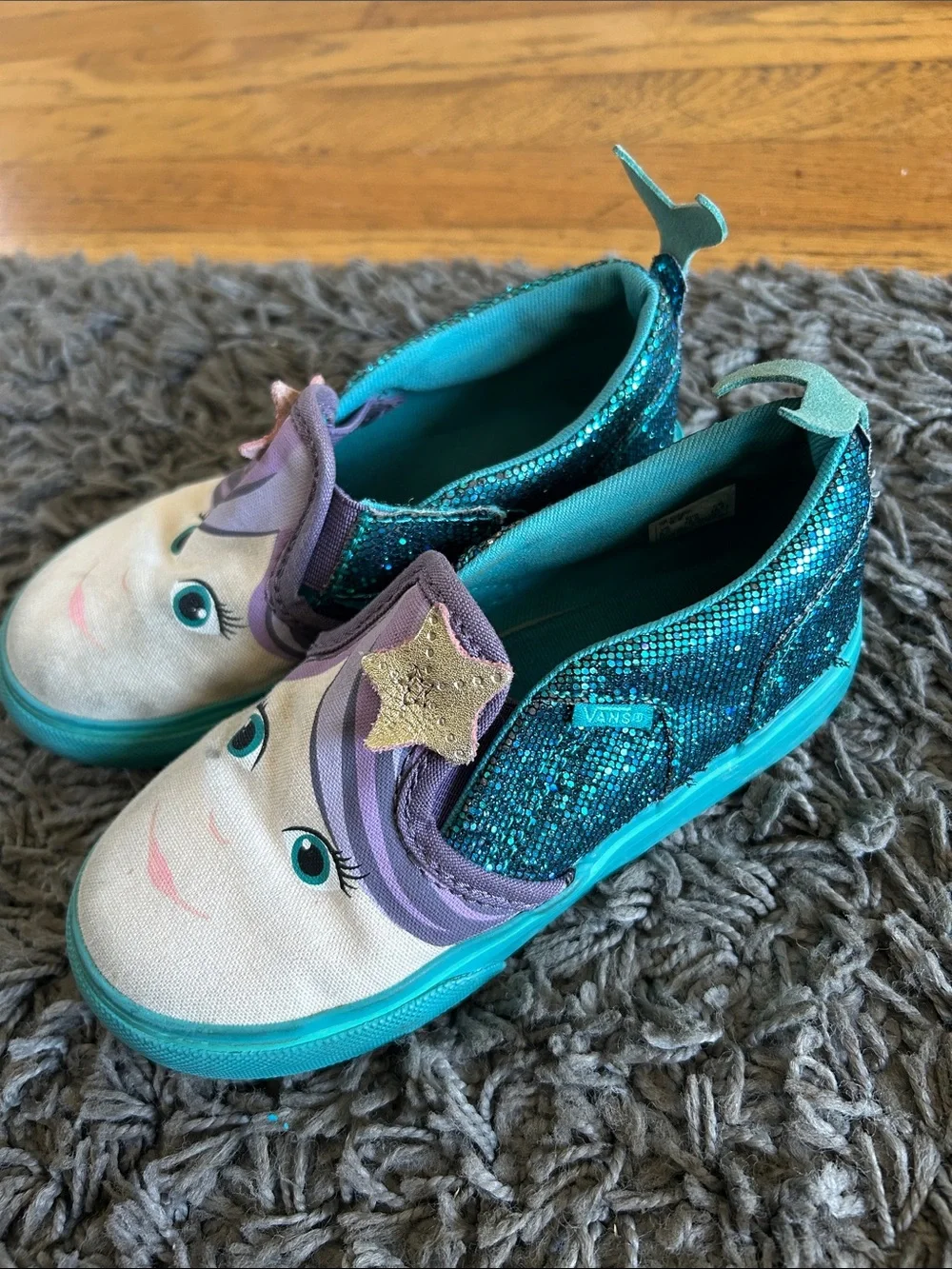 Vans Toddler Asher V  'Mermaid Teal Blue Shimmer w/Tale Size 9.5